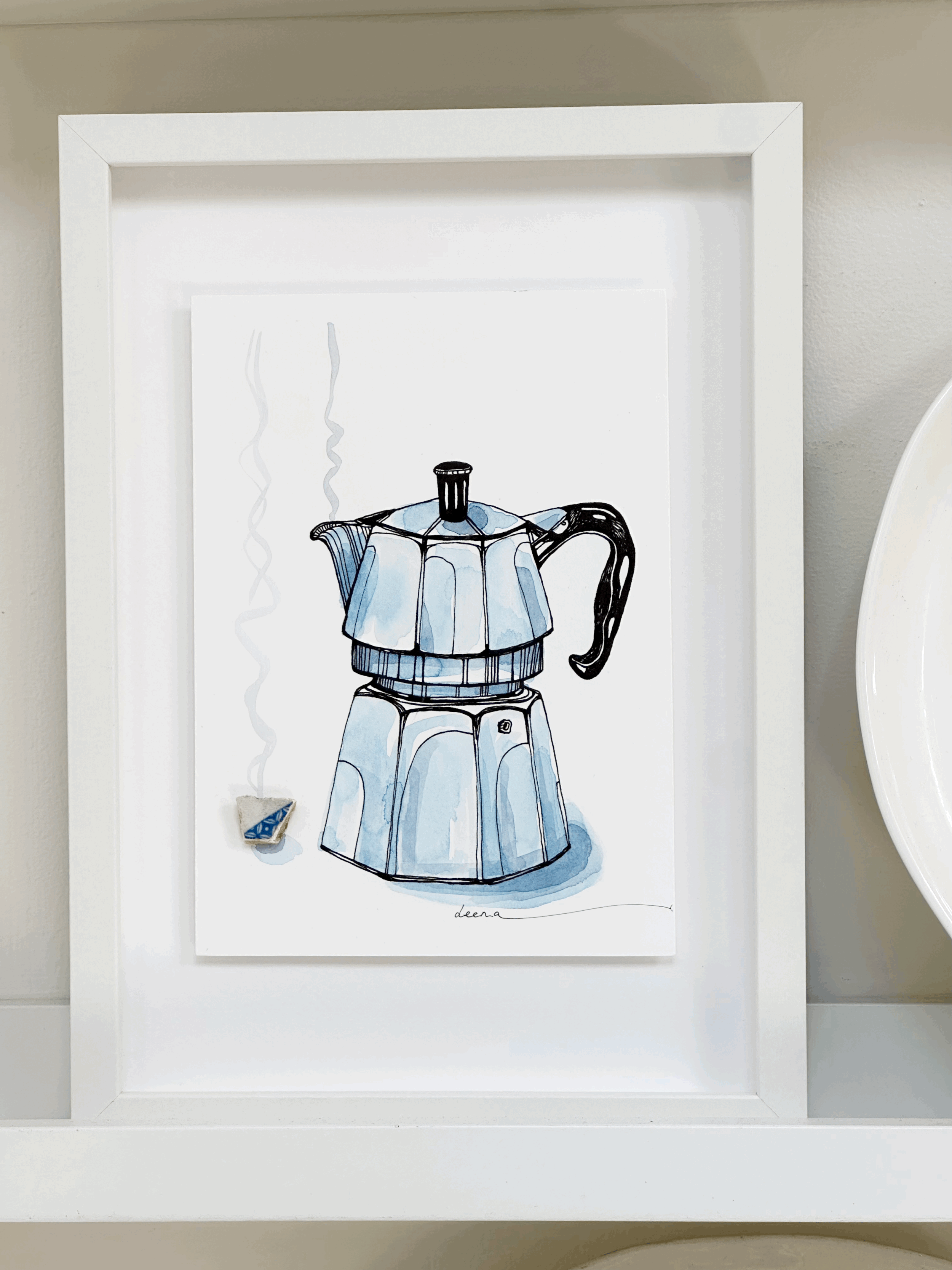 Hand-drawn Coffee Pot illustration featuring repurposed china pieces.