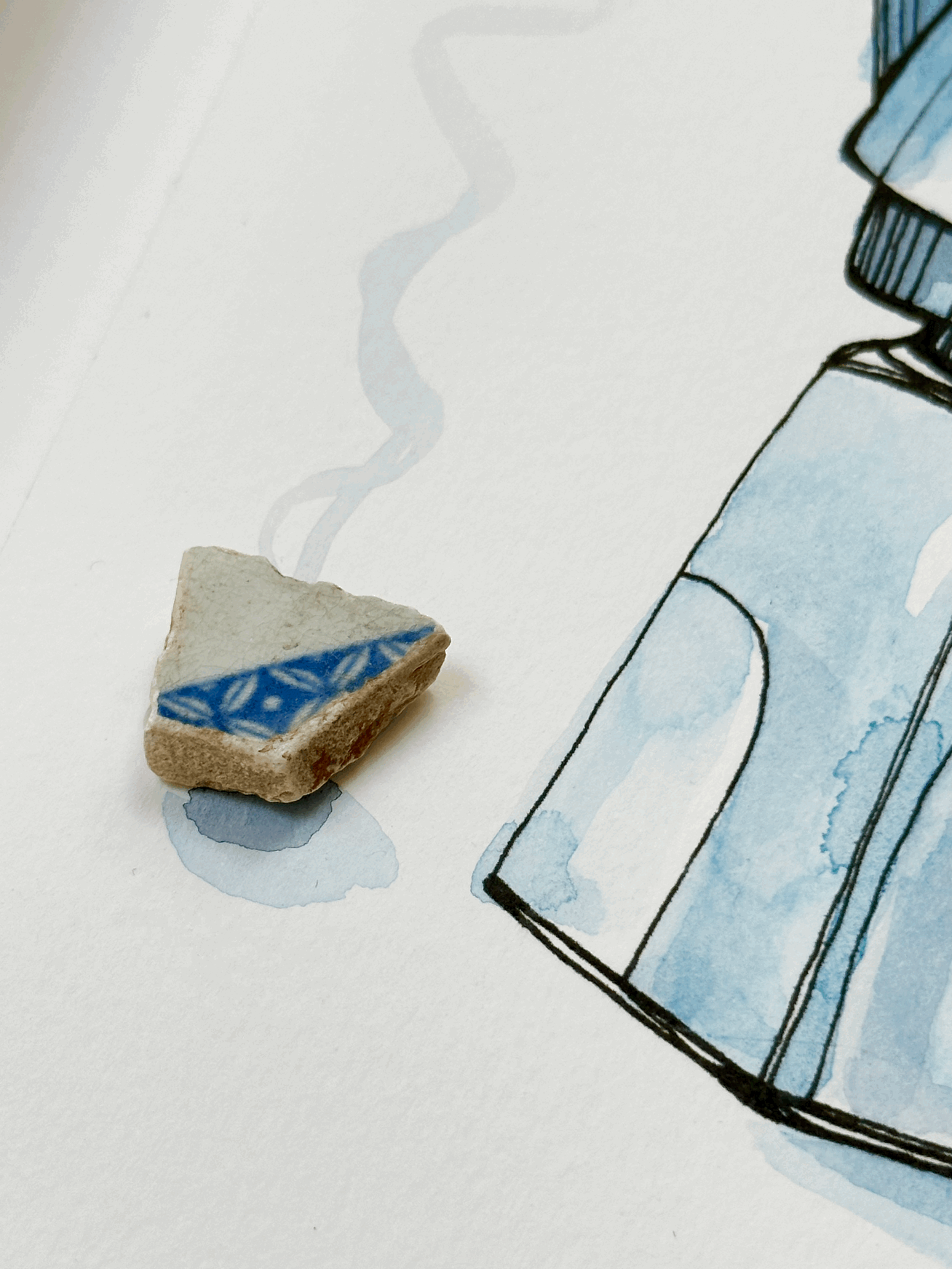 Hand-drawn Coffee Pot illustration featuring repurposed china pieces.
