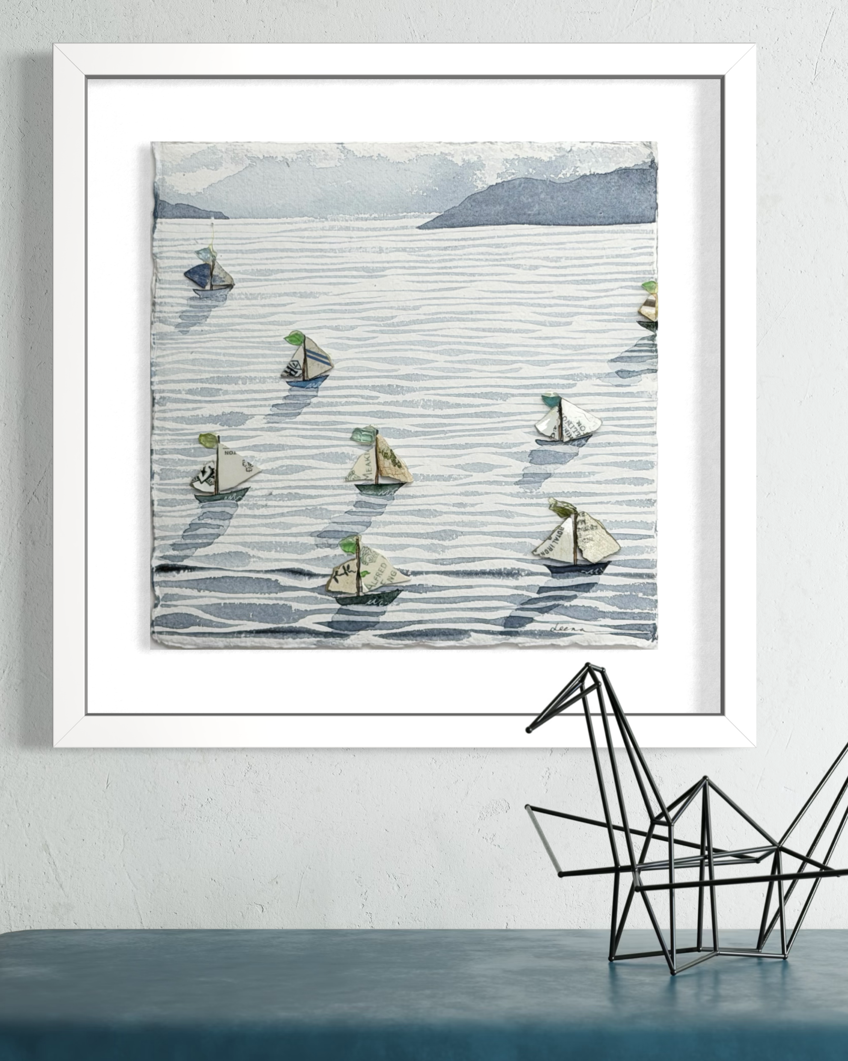 Coastal Sailboat Watercolour, Framed Original - Sailboats #RS142