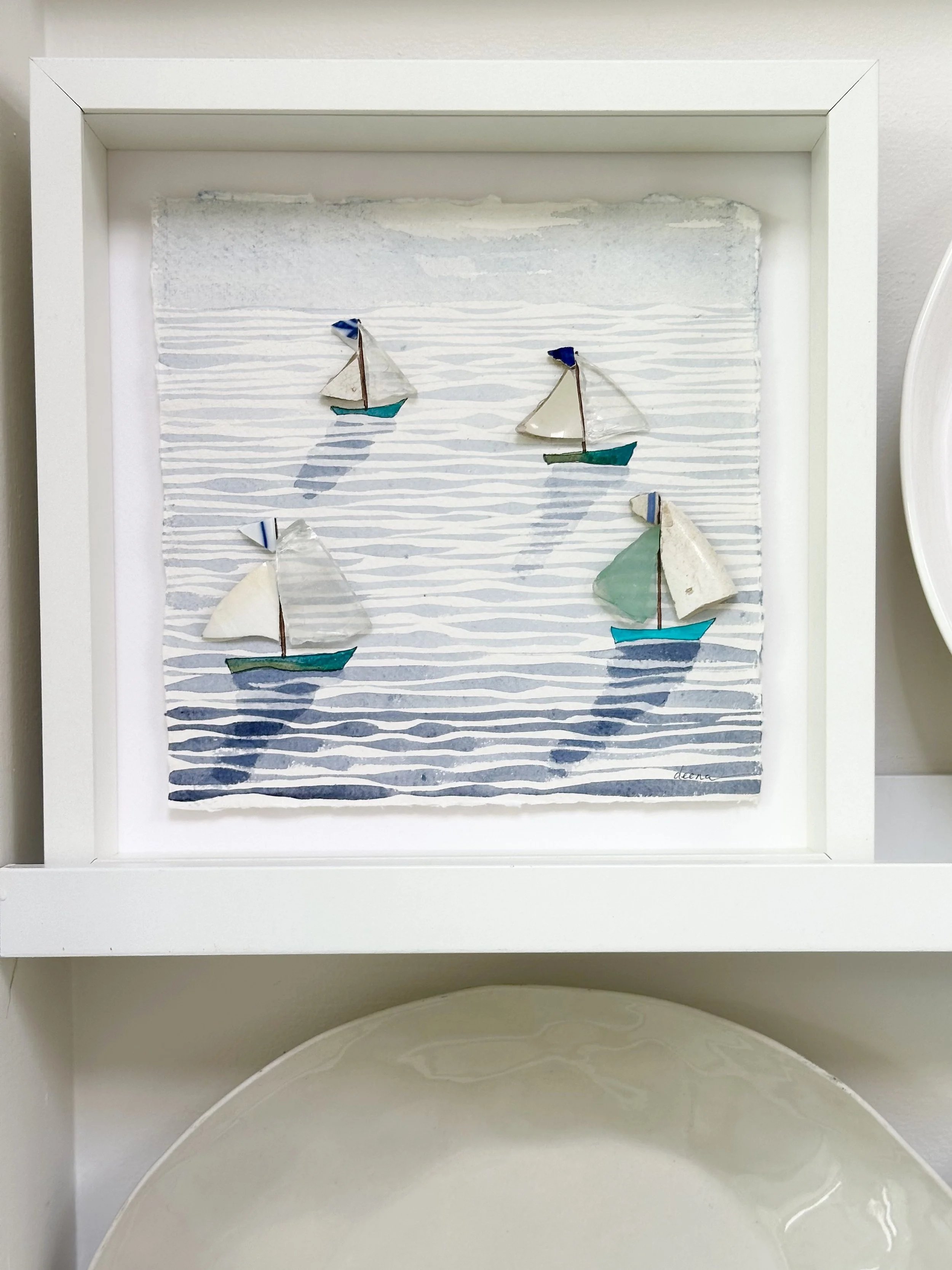 Coastal Sailboat Watercolour, Framed Original - Sailboats #RS132