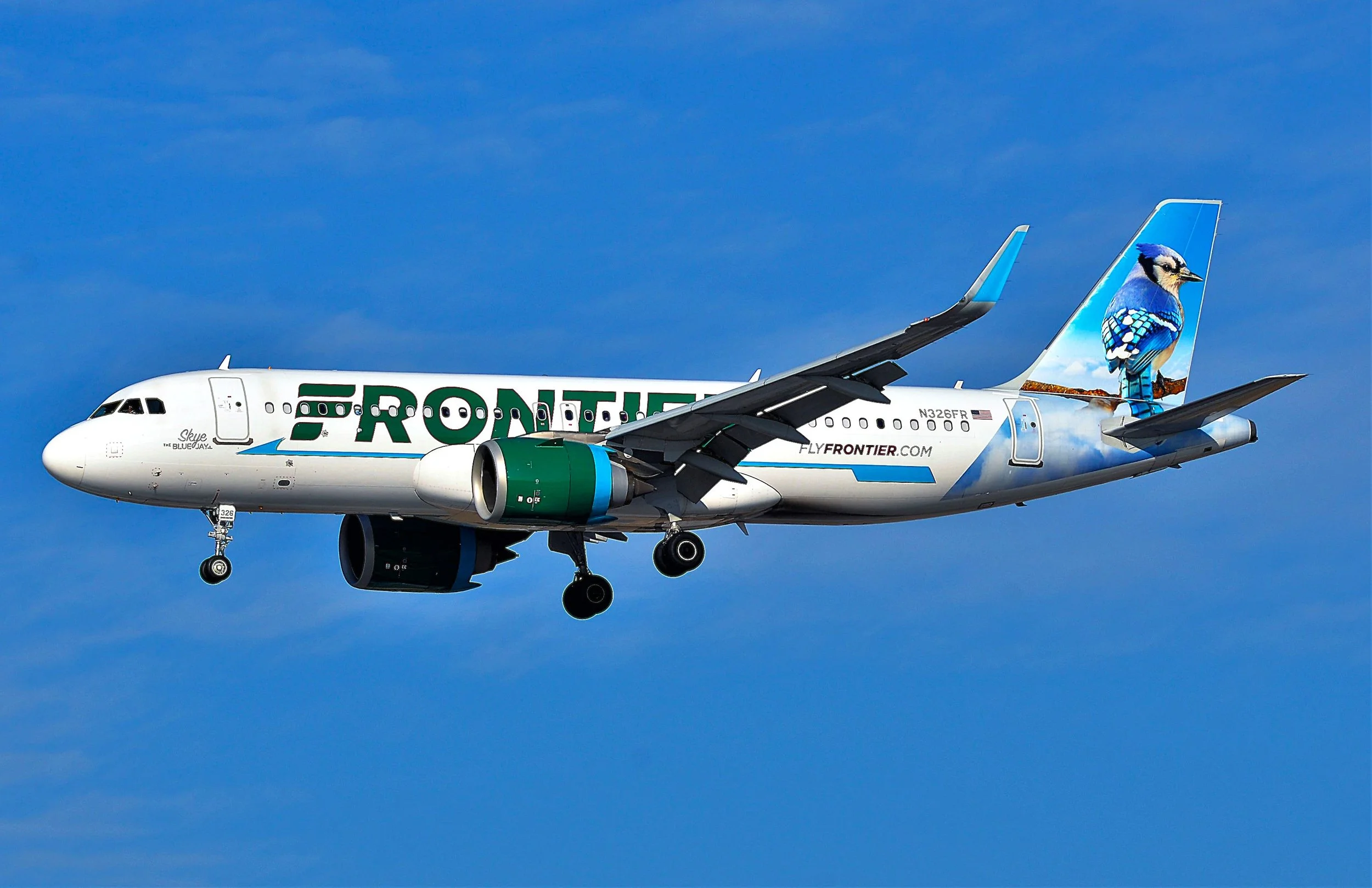 N326FR A320 SKYE BLUE JAY ORD 27L








l