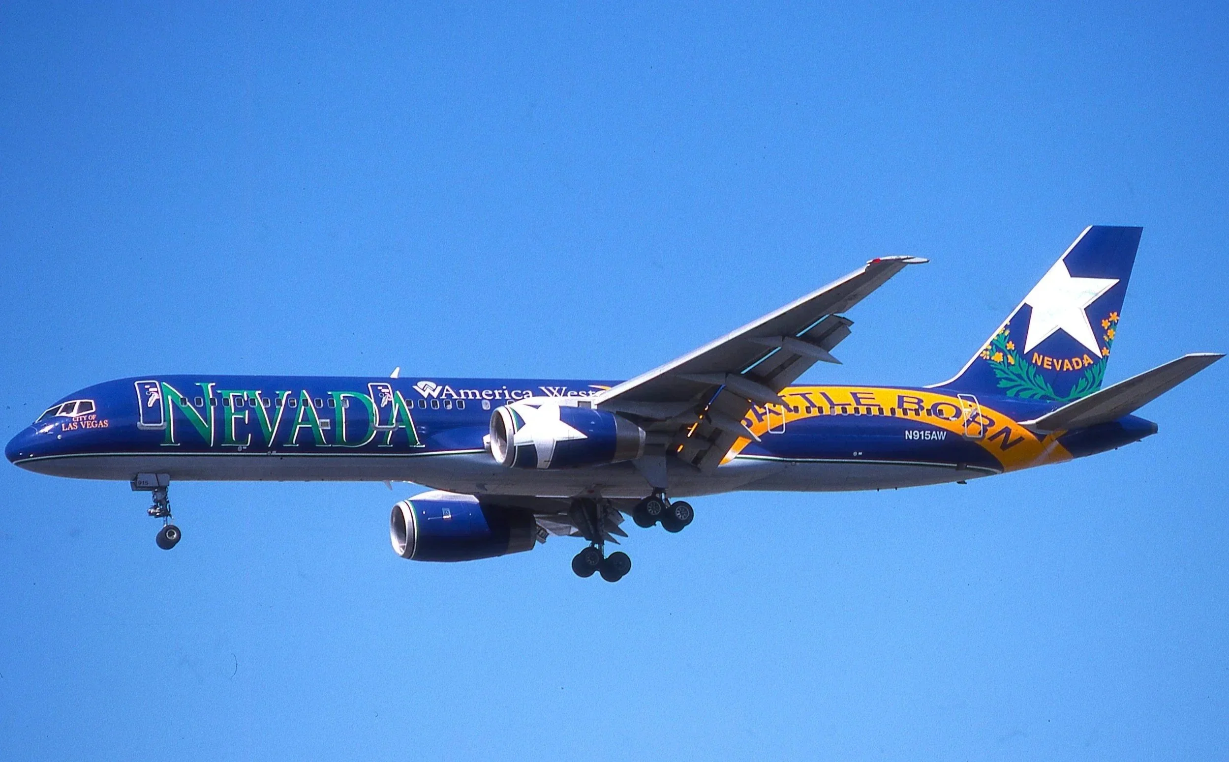 N915AW B757-200 AMERICA WEST BATTLE BORN NEVEDA COLORS ORD 27L