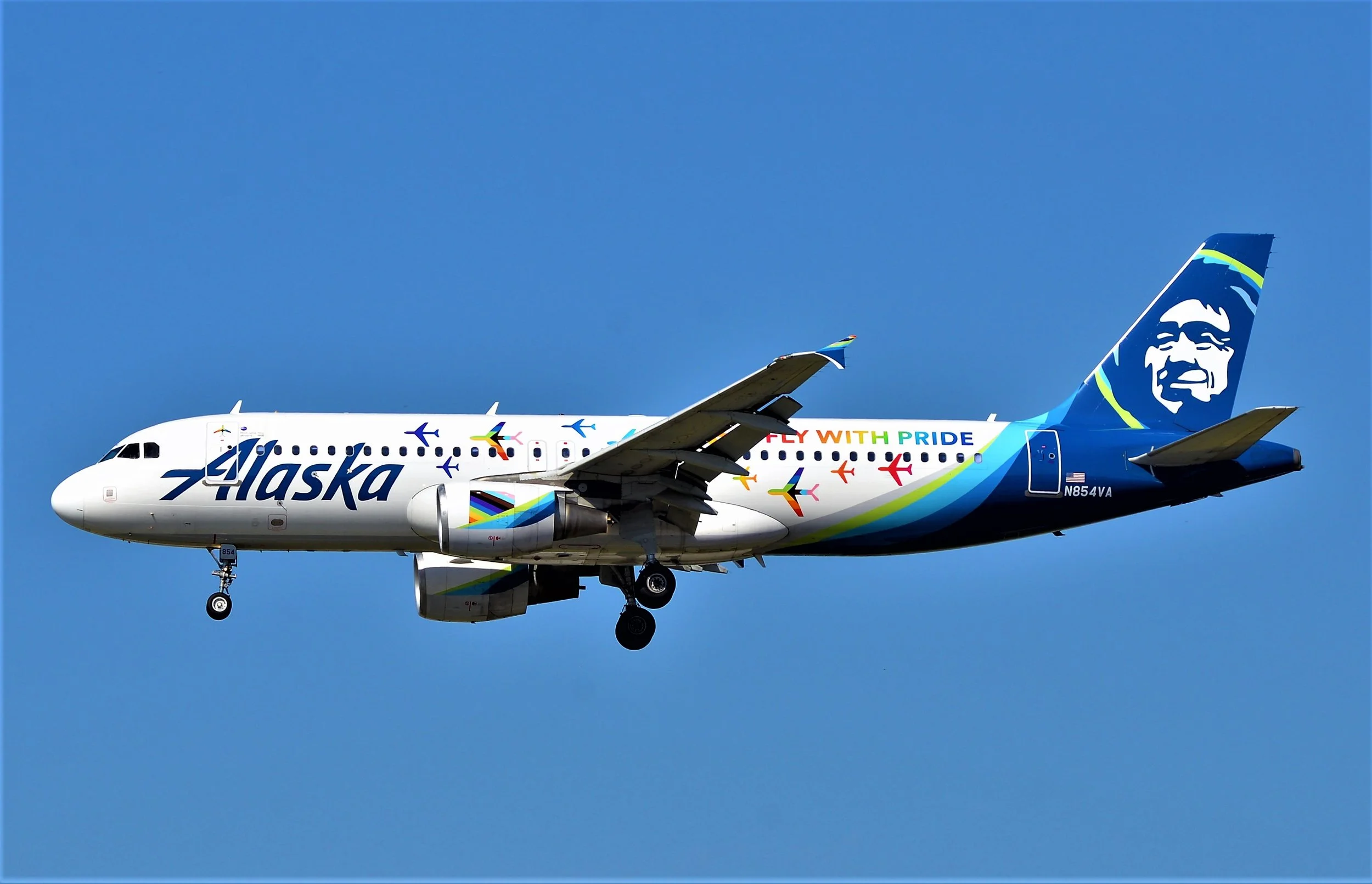 N854VA A320 ALASKA FLY WITH PRIDE COLORS ORD 28C