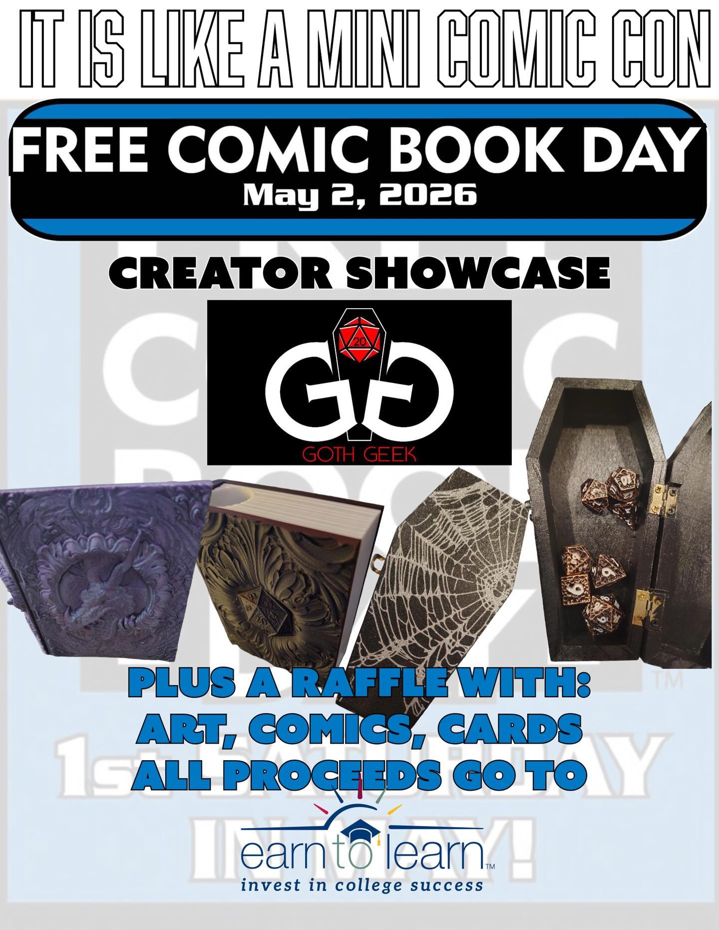 This Saturday Is Free Comic Book Day

We are showcasing Creators at our shop starting at 11am.
Goth Geek will be there with awesome creations along with others.

@gothgeek_  @arvizutattoo @james.centers.81  @shelbyartworks @art.by.jazz_ #shoptucsonma
