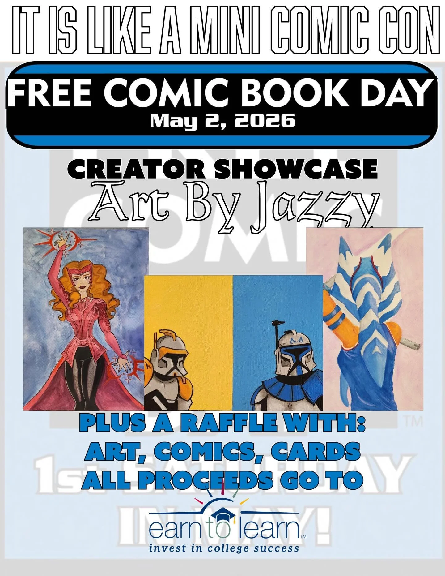 This Saturday Is Free Comic Book Day

We are showcasing Creators at our shop starting at 11am.
Art by Jazz with their original paintings
@gothgeek_  @arvizutattoo @james.centers.81  @shelbyartworks @art.by.jazz_ #shoptucsonmallaz #presidiocomics #fcb