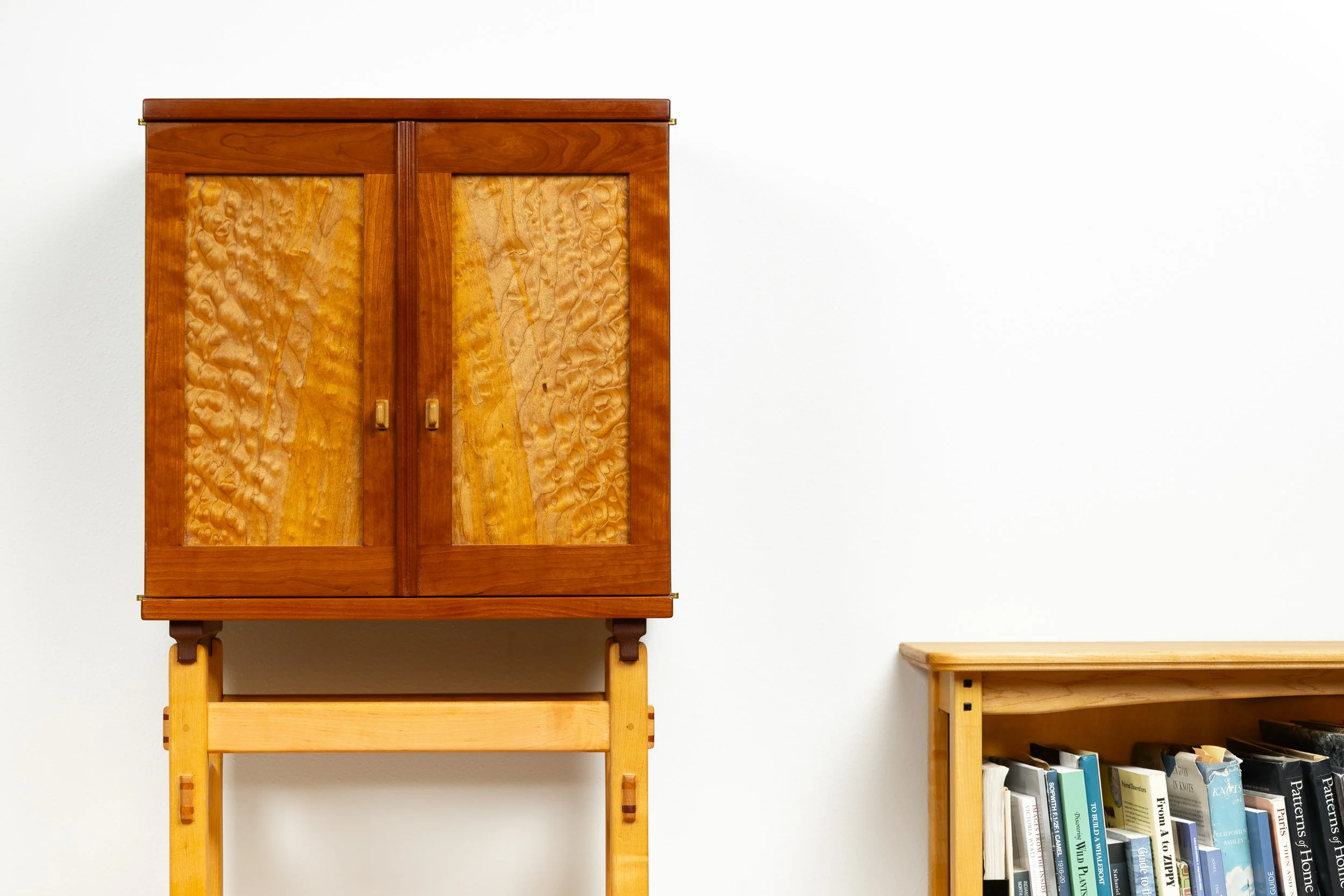 Standing Cabinet | Curly Maple and Cherry + Bookshelf | Maple and Walnut