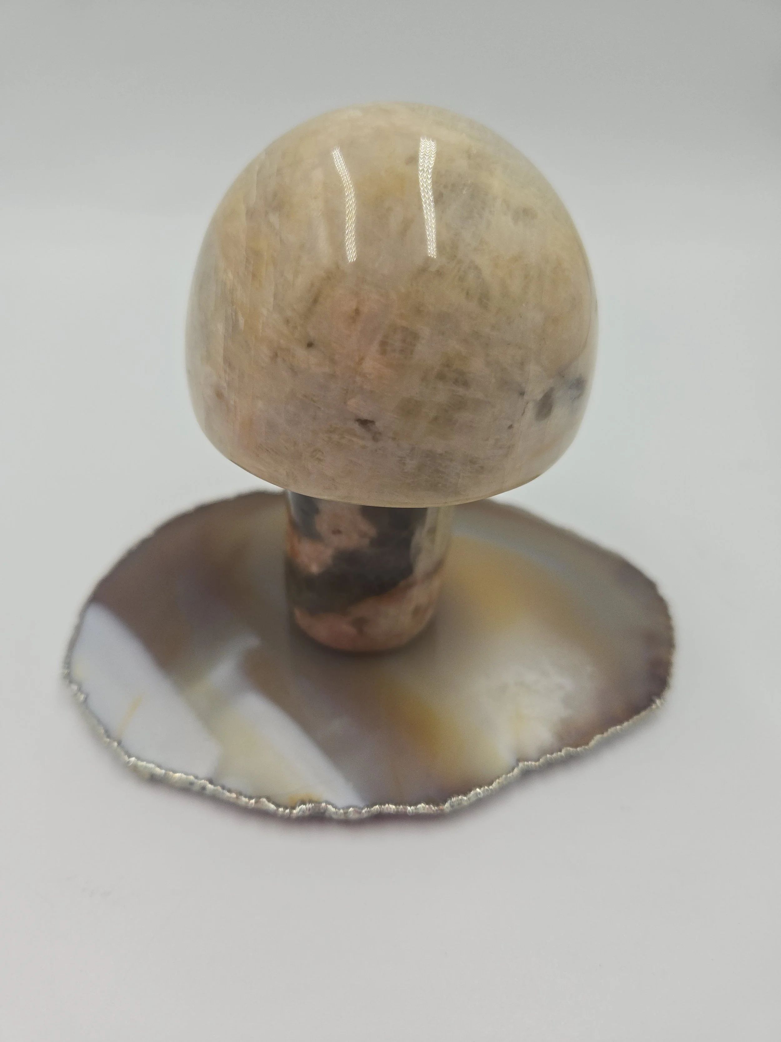 Peach moonstone mushroom and agate coaster set