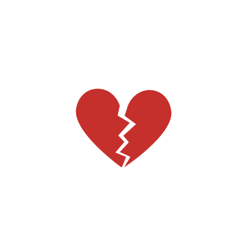A red broken heart icon on a white background.