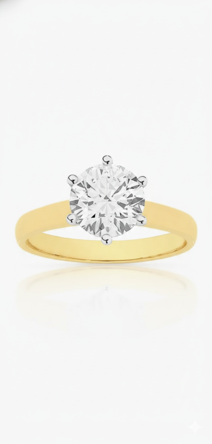 2.00ct Lab Grown Diamond set in 6 Prong 18k Gold Solitaire Ring IGI