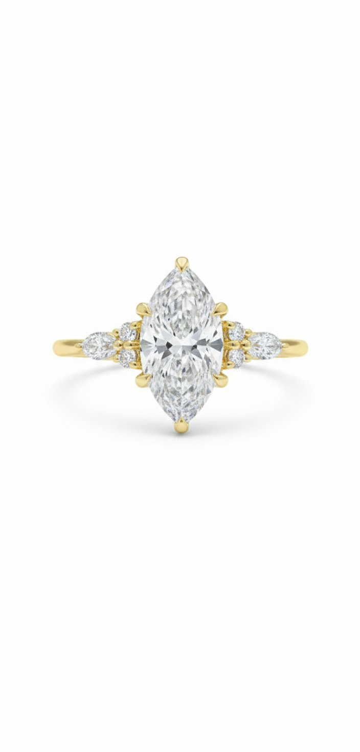 Marquise Diamond Engagement Ring Muse Setting Ring IGI
