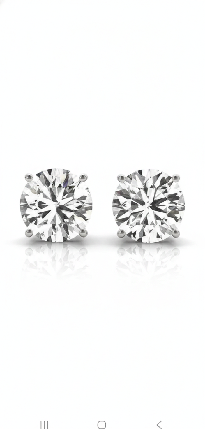 2 ct Certified IGI Lab Grown Round Diamond Stud Earrings 14k White Gold IGI