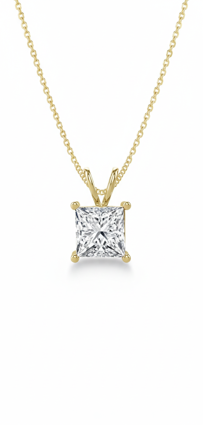 2.00ct Princess Cut Lab Grown Diamond Solitaire 18k Gold Pendant IGI