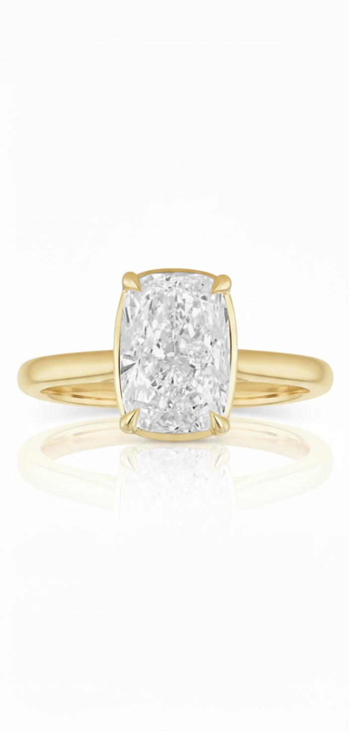 2ct Cushion Elongated Cut Lab Grown Diamond Solitaire Ring IGI