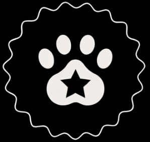 A paw print with a star inside it, surrounded by a wavy border.