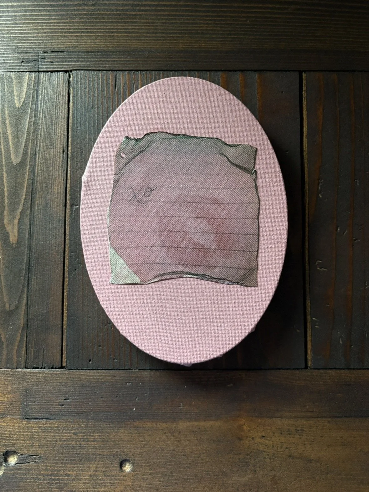 "XO" | Polaroid emulsion on canvas, cut out, placed onto canvas, with hand-drawn and painted accents