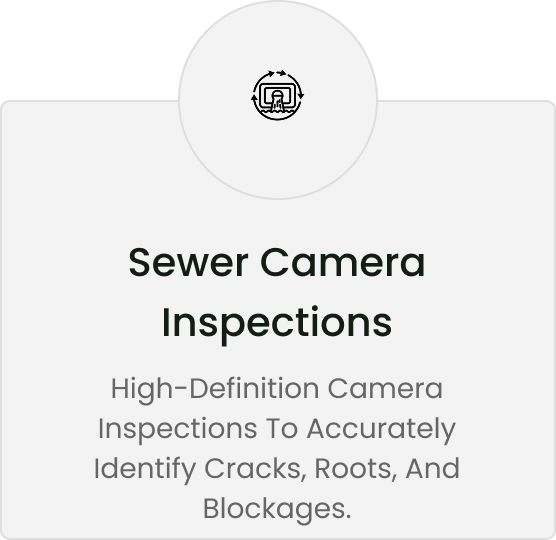 Sewer camera inspections for identifying cracks, roots, and blockages in pipelines.