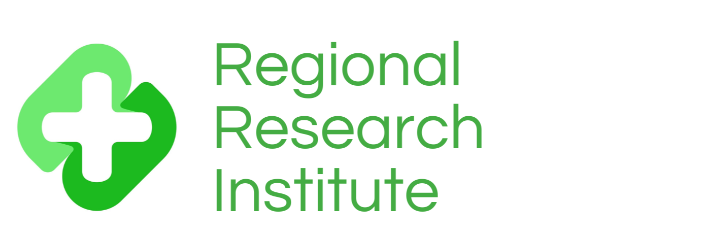 Logo of the Regional Research Institute featuring a green medical cross and a stylized shield with green shades.