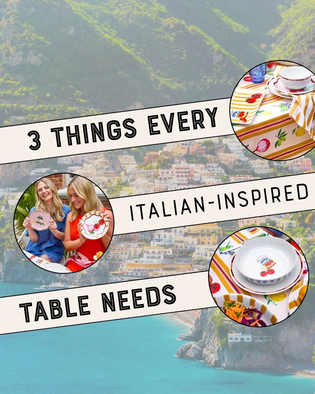 3 things every Italian-inspired table needs. 

1. Side Plates designed with Italian-inspired ingredients 🍋 
2. Napery such as napkins and tablecloths that shout out Italian-ingredients 🍅 
3. Nothing says Italian more than our Pasta Bowls with Itali