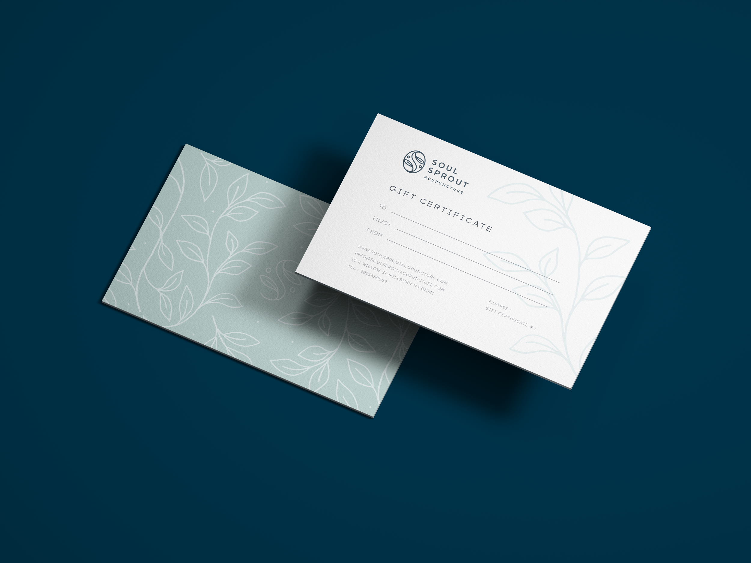 Soul Sprout branded gift certificate mockup.