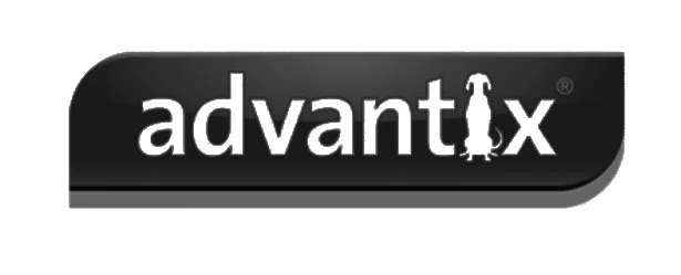 Advantix logo with black background and white text