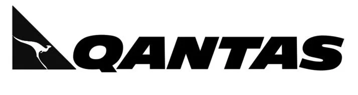 Qantas logo featuring a stylized kangaroo and bold text.