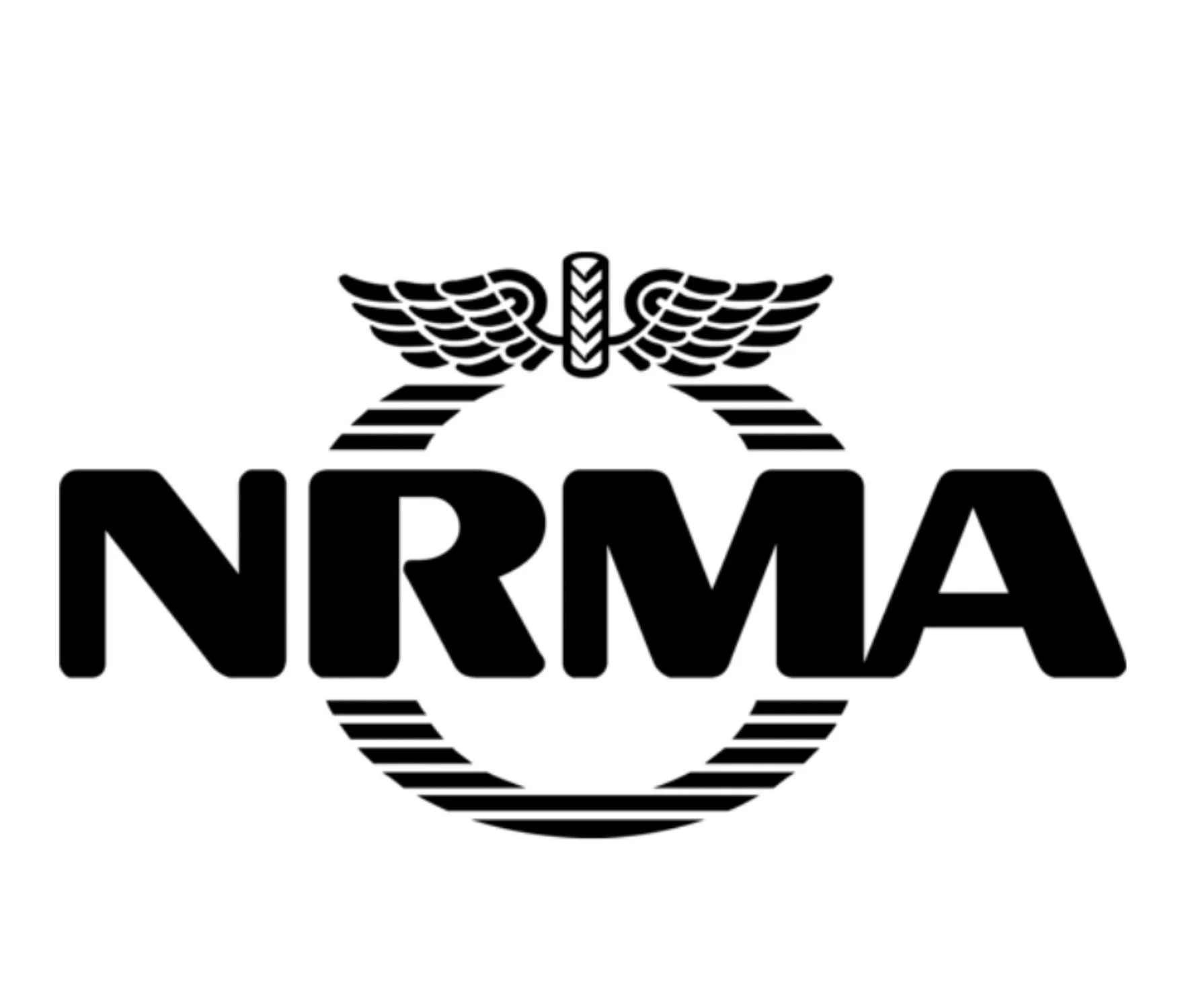 Logo with the letters 'NRMA' in bold, over a circular design with a winged emblem on top.