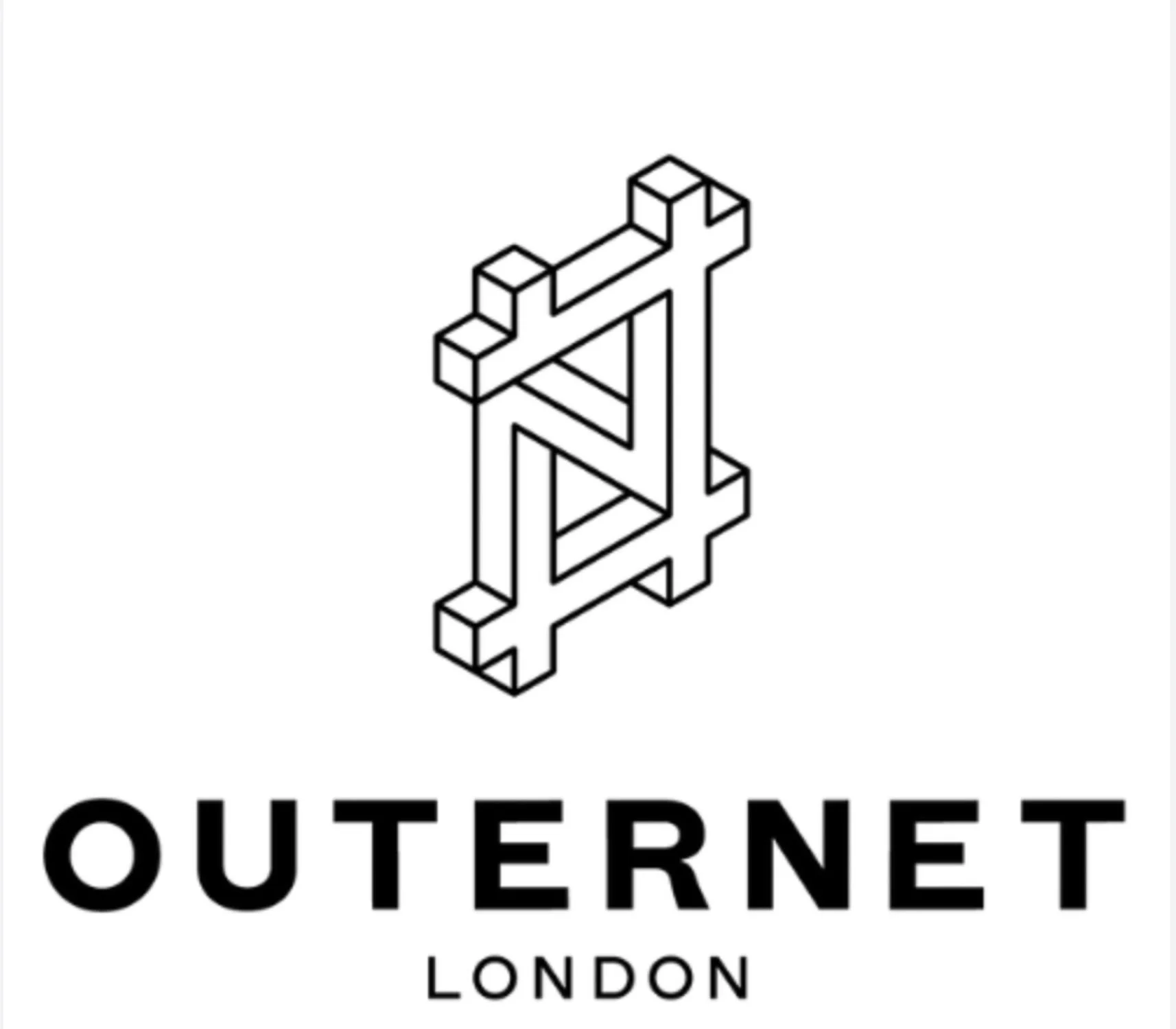Logo of OuterNet London, featuring a geometric 3D network structure above the word "OUTERNET" and "LONDON" in smaller letters.