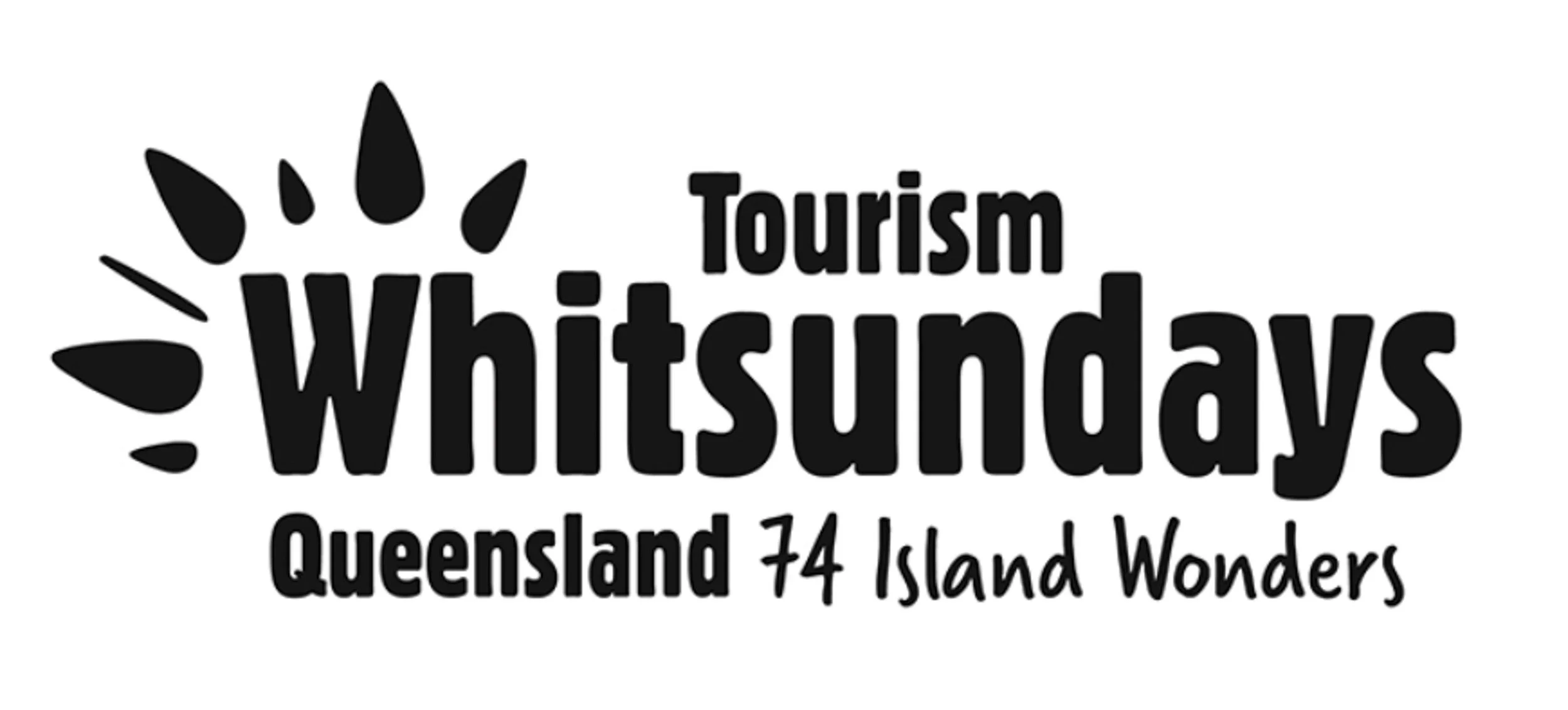 Tourism Whitsundays Queensland, 74 Island Wonders logo in black text with a sunburst graphic.