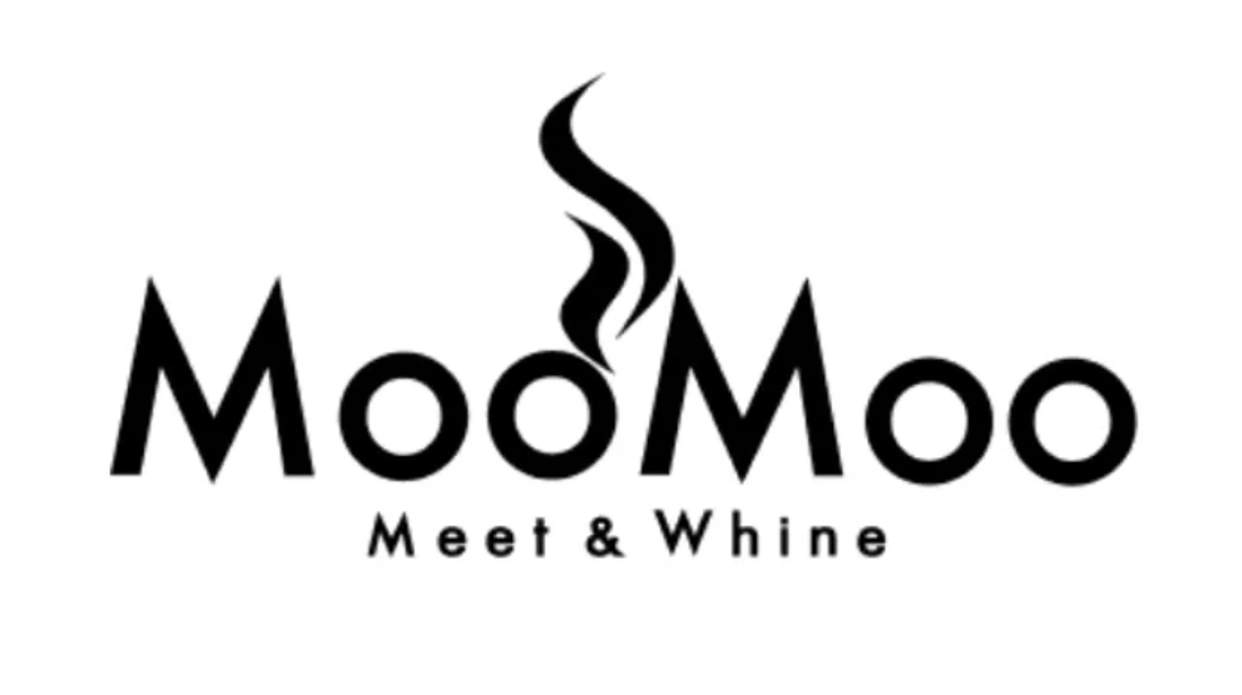 Logo for MooMoo with stylized text and a wavy steam line above the 'oo's, with the tagline 'Meet & Whine' underneath.