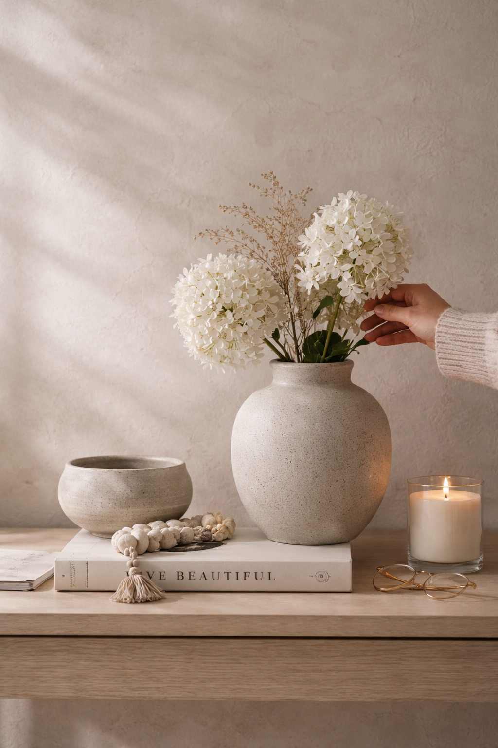 Thoughtfully styled décor arrangement with elegant accents and soft natural light, reflecting Maisonvale Escapes’ refined and boutique interiors.