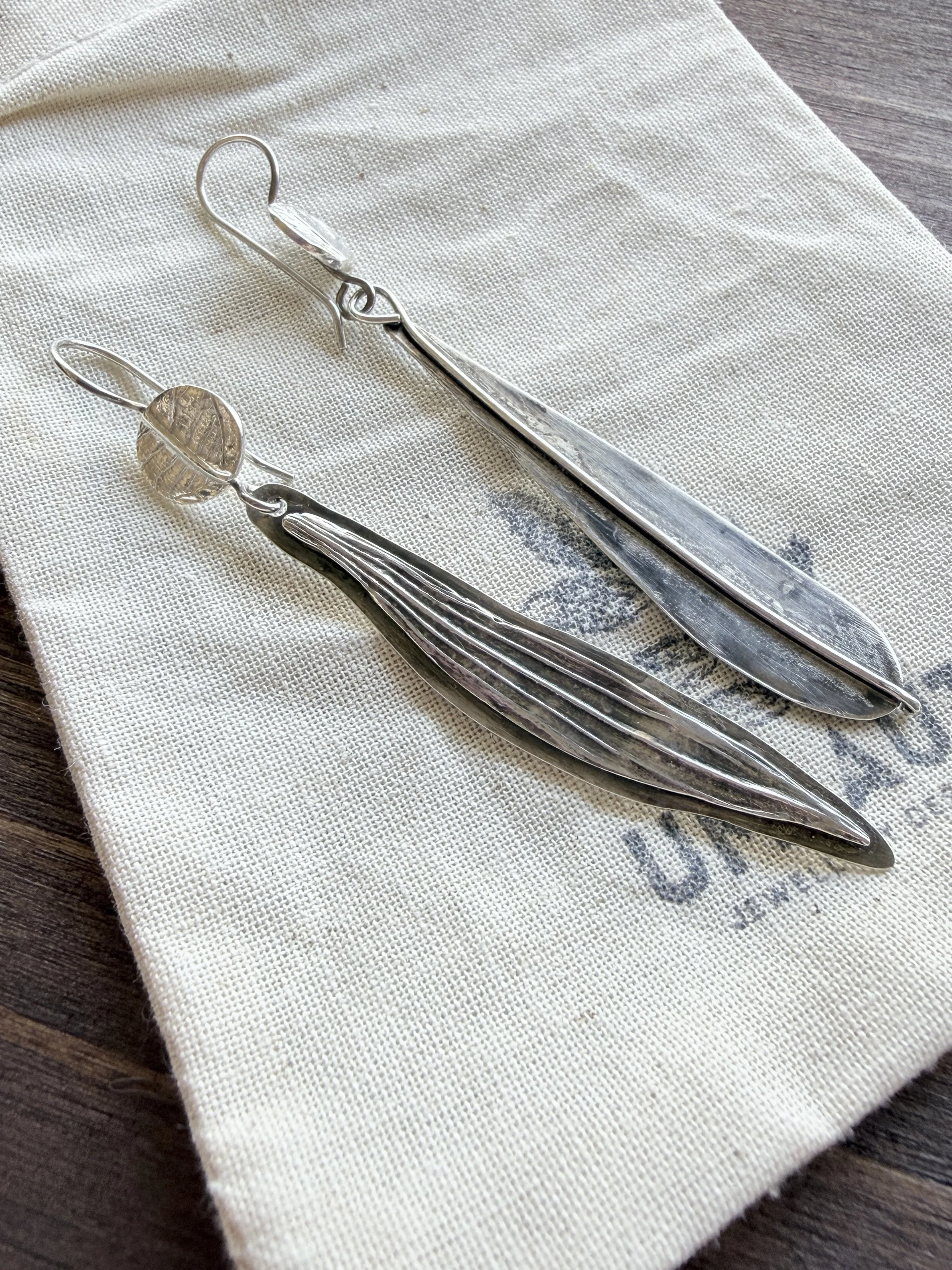 Asymmetrical Sterling Silver Leaf Dangle Earrings