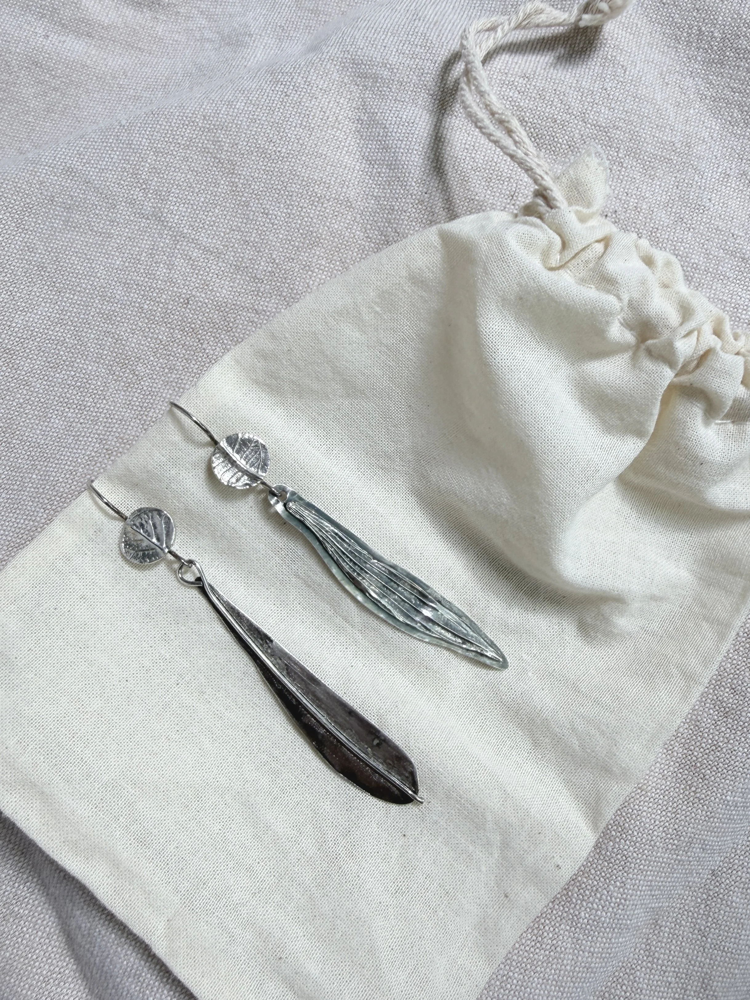 Asymmetrical Sterling Silver Leaf Dangle Earrings
