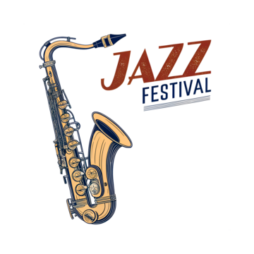 Graphic design for a jazz festival featuring a large saxophone illustration and colorful text that reads 'JAZZ FESTIVAL'.