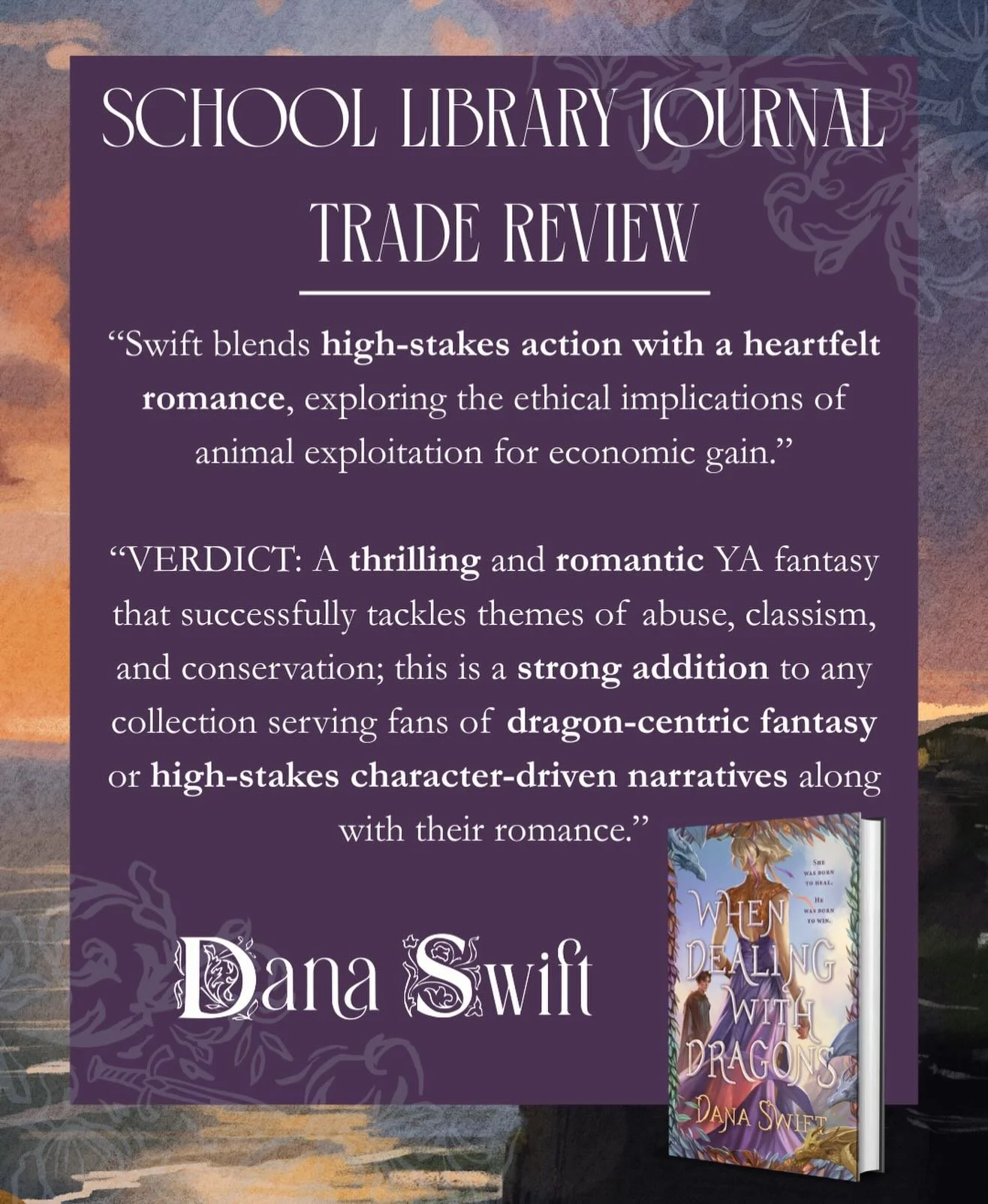 So excited to share my first trade review for WHEN DEALING WITH DRAGONS!!! 
Thank you @sljournal for this beautiful review and quote! 

When Dealing with Dragons is available on to request on Netgalley and of course preorder!!! The @waterstones disco