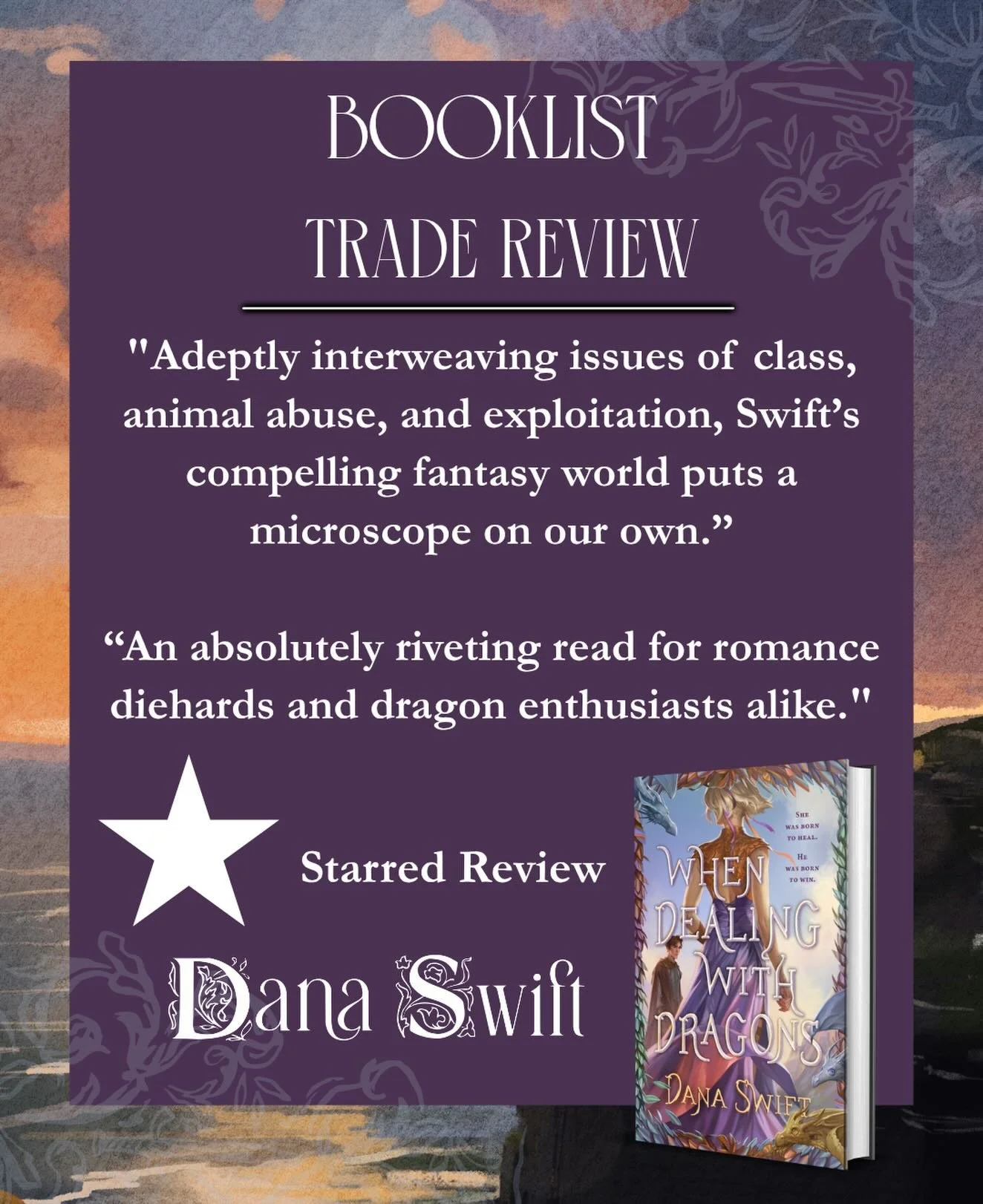 My first ever starred review!!!! 😭😍🥹
Thank you @ala_booklist for this huge honor and achievement!!! I&rsquo;m so so happy! 

As BookList says if you like romance and dragons this book is for you! And it&rsquo;s also &ldquo;riveting&rdquo; so need 