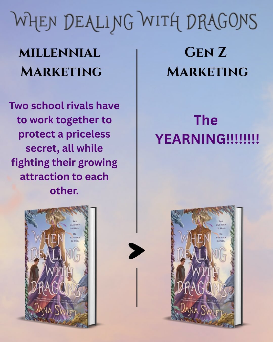 As a true millennial I can&rsquo;t resist a trend, while also being like a week and a half late to said trend! 😆

#millenialvsgenz #whendealingwithdragons #danaswift