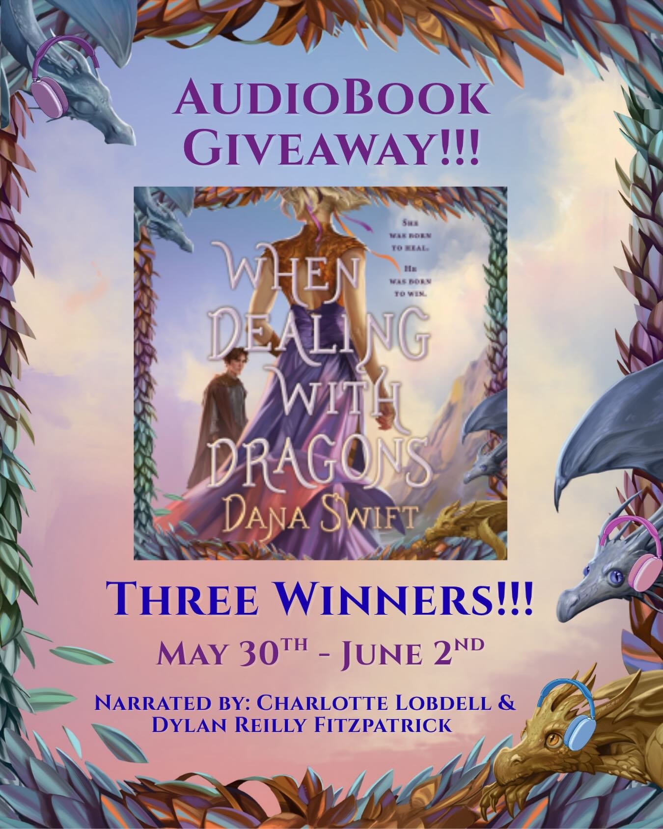 ✨ GIVEAWAY ALERT!!! ✨ 

WHEN DEALING WITH DRAGONS comes out in ONE MONTH, on June 30th, and to celebrate I&rsquo;m giving away THREE copies of the completed audiobook, narrated by the extraordinary and brilliant @chardiary and @dylanrfitz 
So if you 