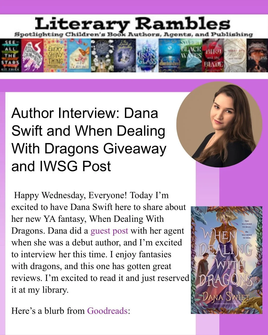 My interview with Natalie Aguirre from Literary Rambles is live!!! This was such a fun interview where I talked about WHEN DEALING WITH DRAGONS&rsquo;s inspiration, writing dual point view and likable characters! It includes some writing tips and rea