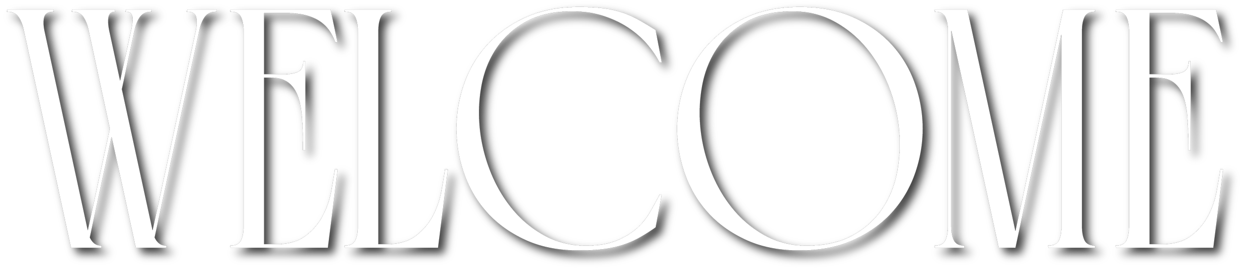 Large white text reading 'WELCOME' on a black background.