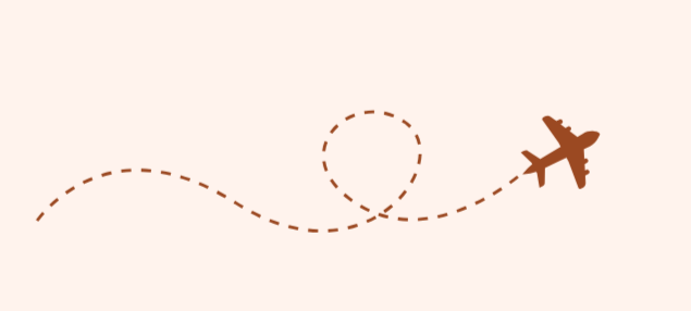 Decorative airplane illustration with a winding flight path symbolising travel and adventure.