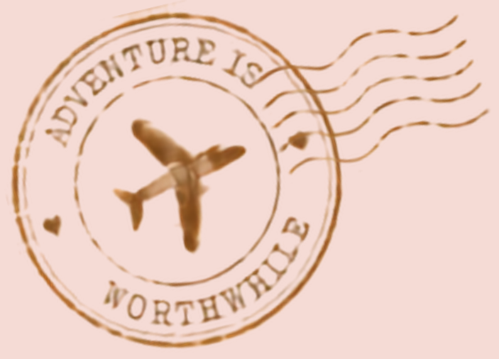 Vintage travel passport stamp featuring an aeroplane and the phrase Adventure Is Worthwhile.