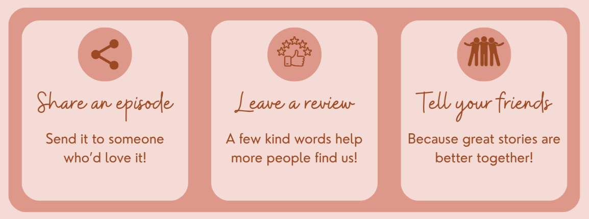 Three free ways to support The Ginger ROAMance podcast: share an episode with someone who'd love it, leave a review to help others discover the podcast, and tell your friends.