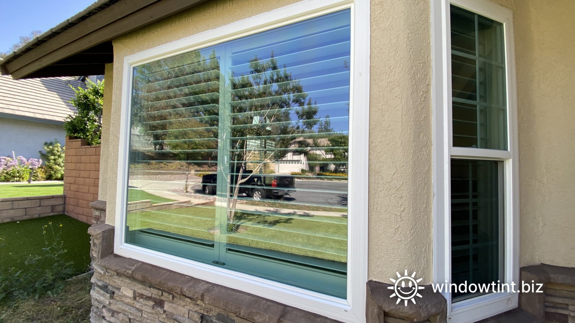 Exterior Window Film Installed to Stop Turf Damage From Intense Window Reflection in Rancho Cucamonga, CA