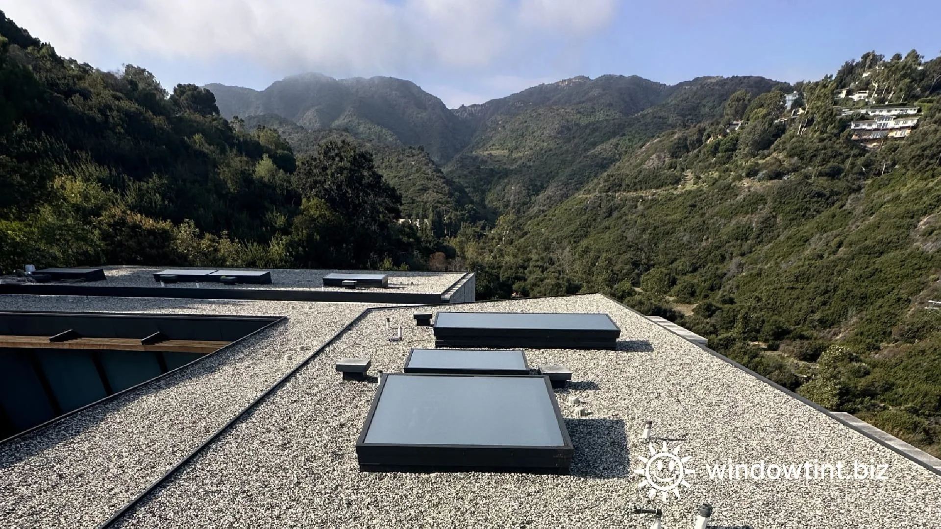 Finished frosted skylight window film installation in Los Angeles, CA, improving light diffusion and reducing glare from overhead skylights.