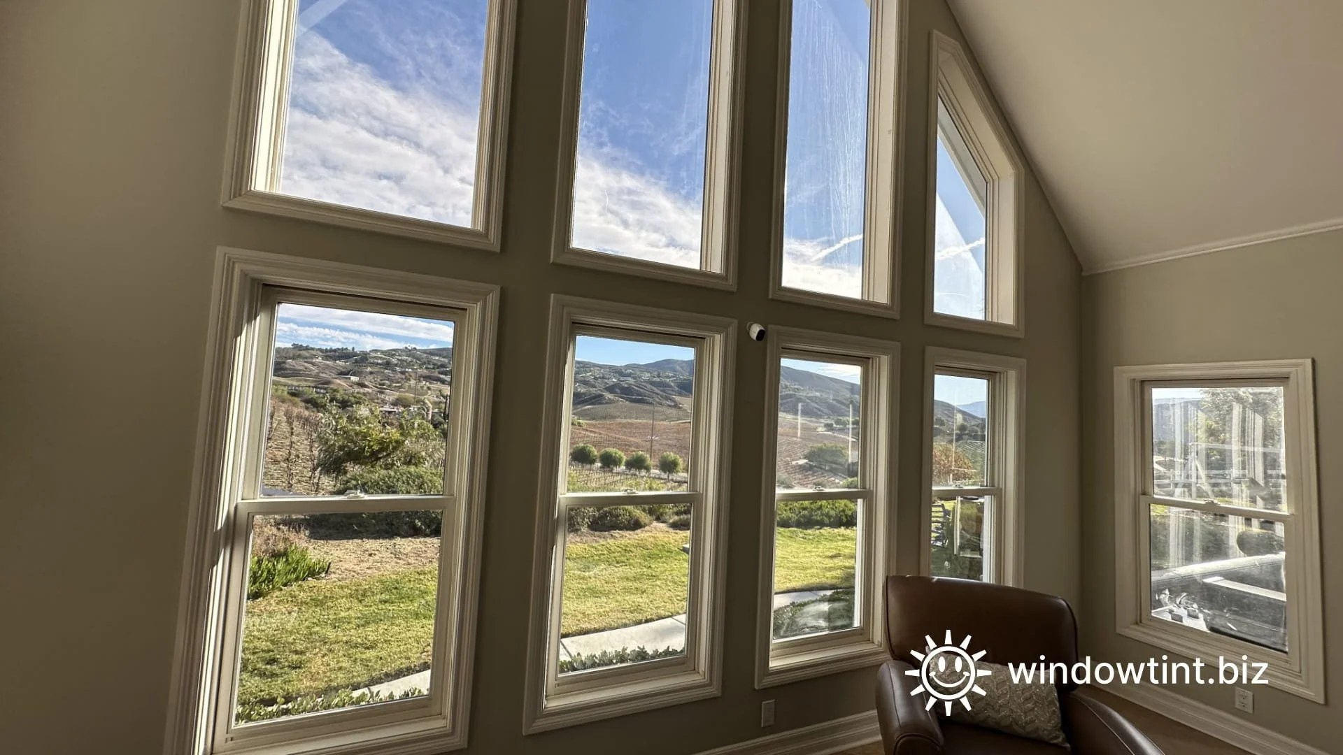 Residential window tinting in Temecula CA for heat reduction and daytime privacy in a home with multiple windows