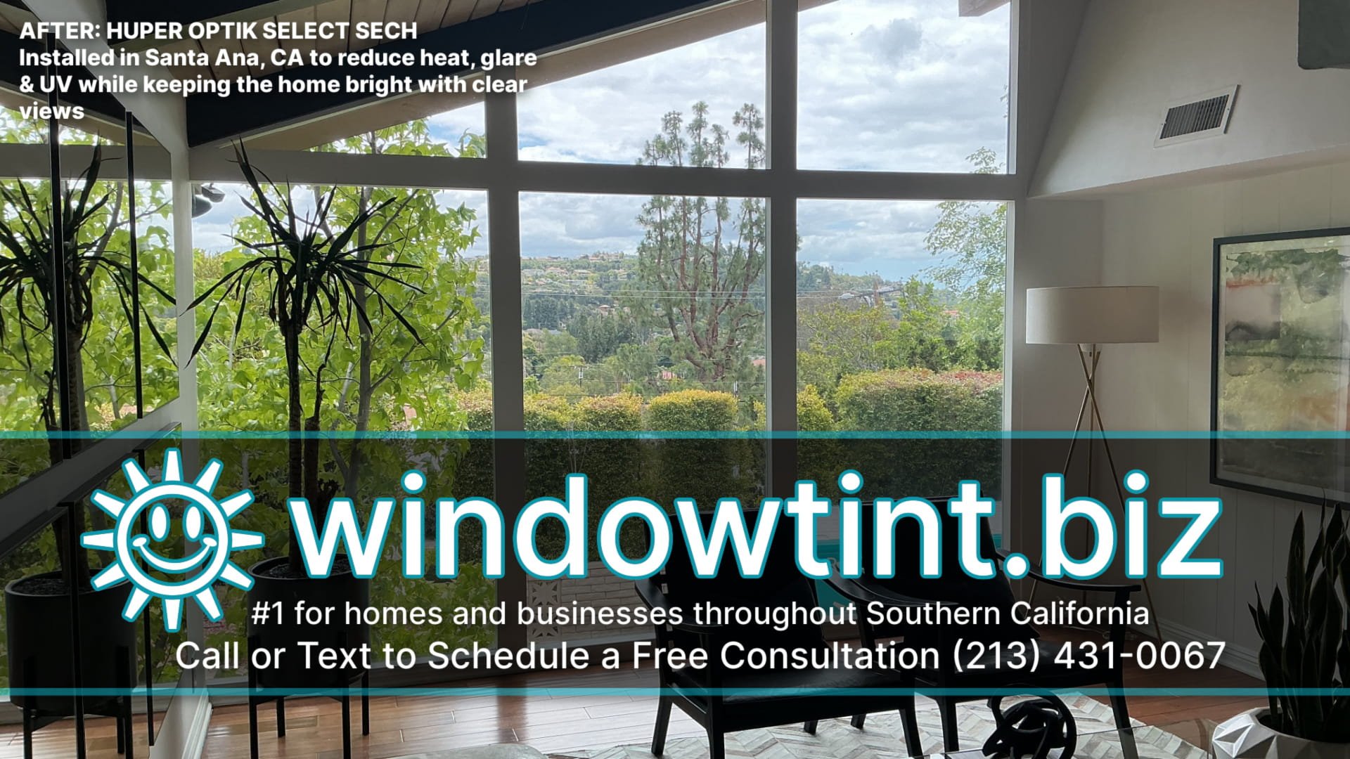 Large Santa Ana living room windows after Huper Optik Select Sech residential window film installation