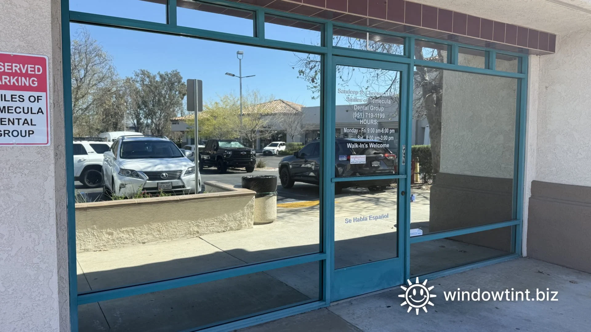 office window tint glare reduction temecula front desk computer screen visibility window film
