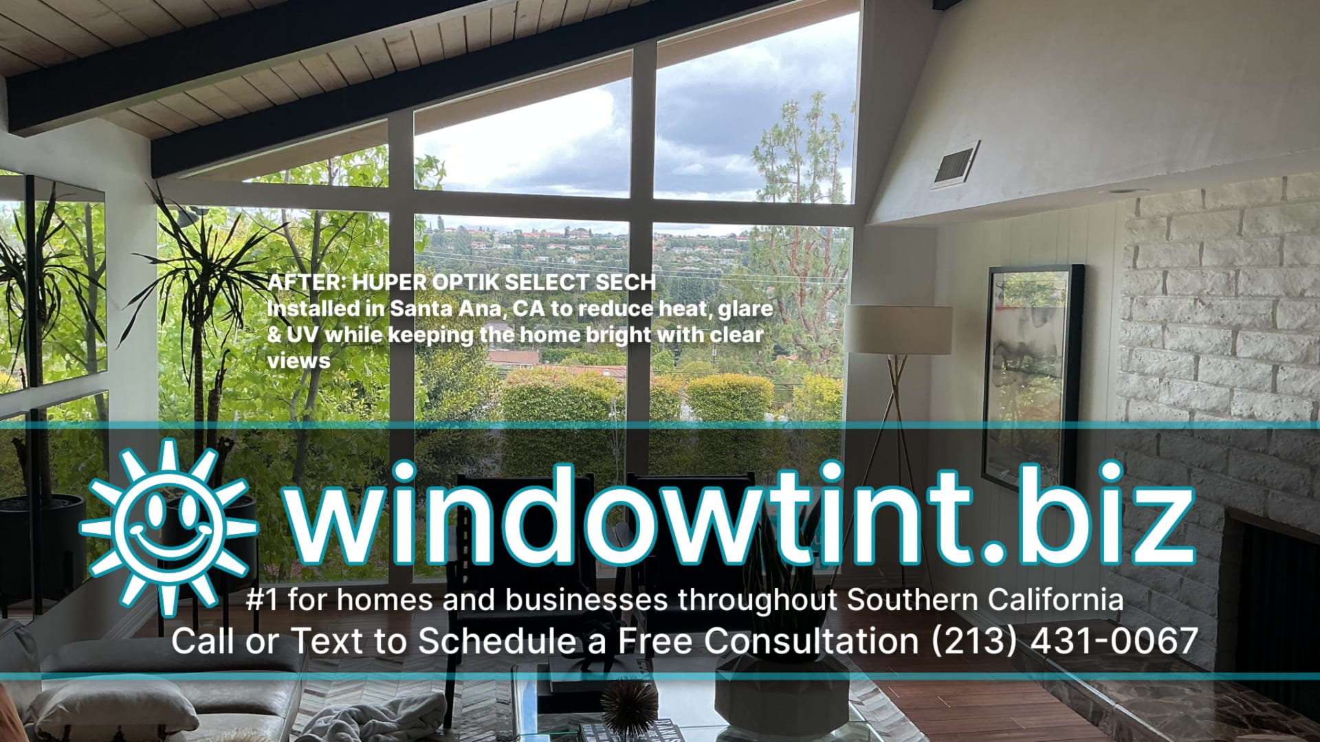 Residential window film installed in Santa Ana CA to reduce heat glare and UV on large home windows