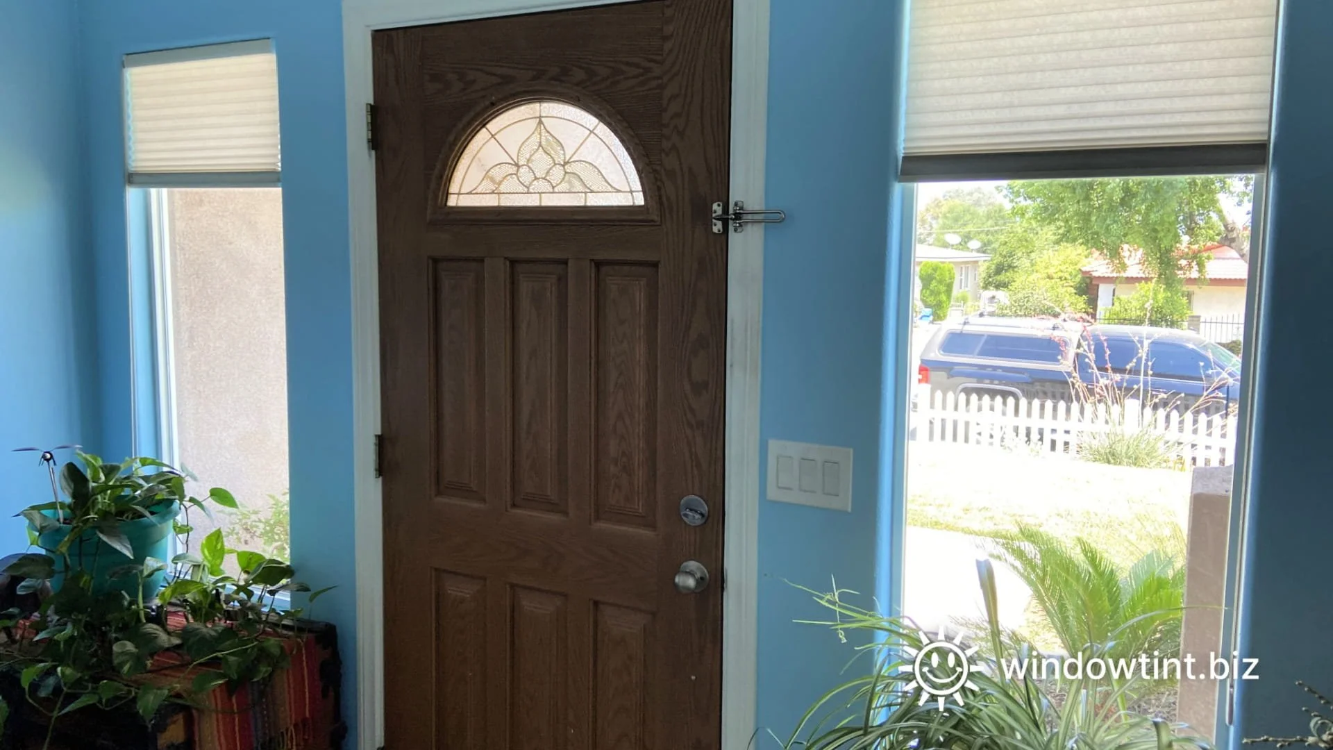 Residential window film used in a Corona CA home to help manage heat and sunlight entering through windows.