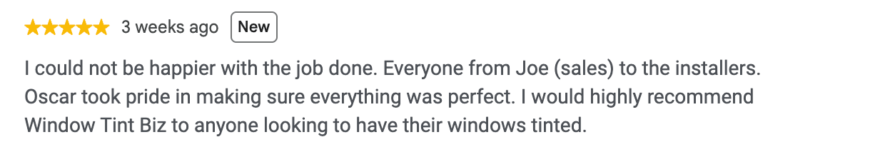 five star review from a customer